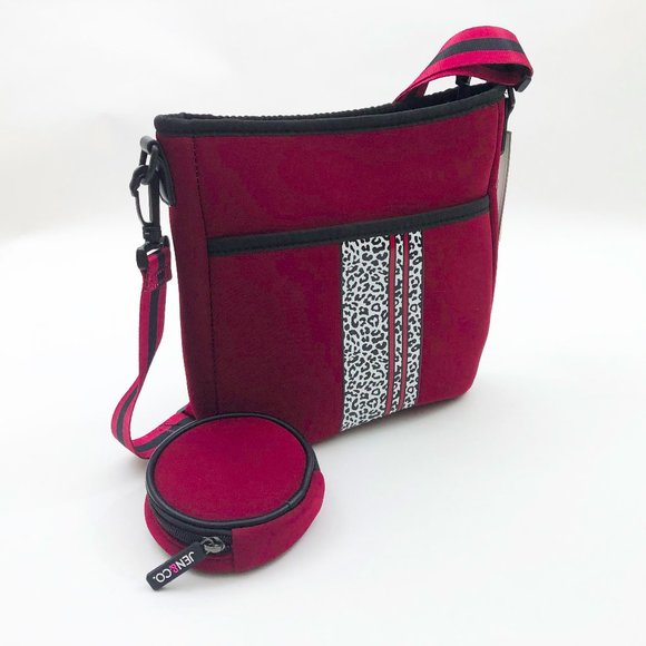 Jen & Co. Neoprene DRU Burgundy Cheetah Print Cross Body Bag in a Bag - Picture 2 of 8